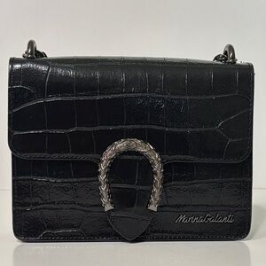 Marina Galanti Black Croc-Embossed Leather Chain Shoulder Crossbody Bag